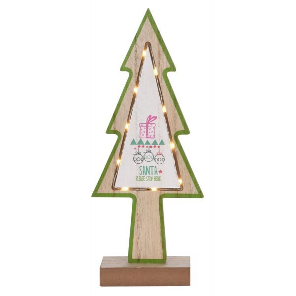Χριστουγεννιάτικο Ξύλινο Διακοσμητικό Δεντράκι με LED, Πράσινο Περίγραμμα (37cm)